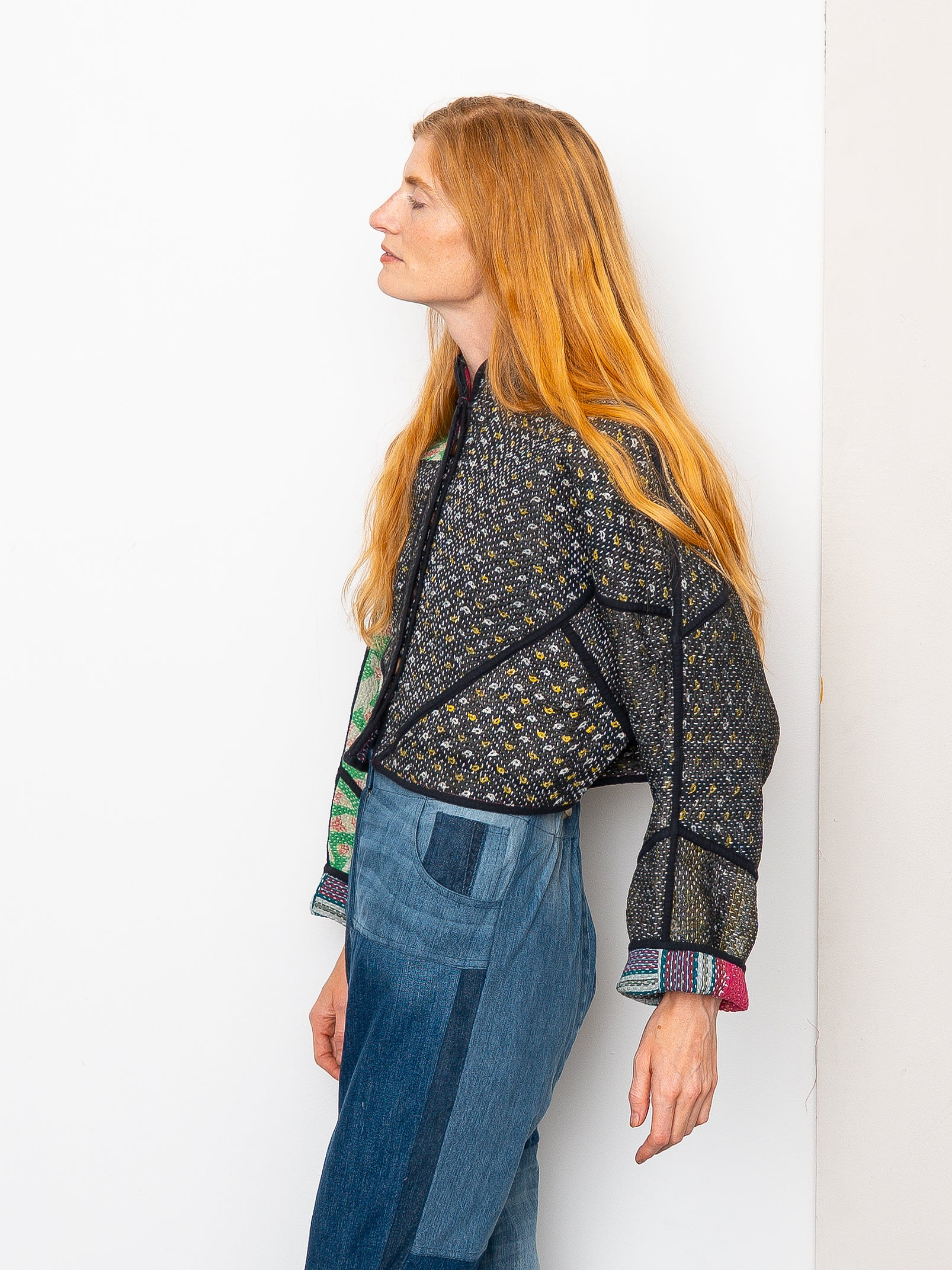 The Kaira Cropped Quilted Patchwork Kantha Jacket