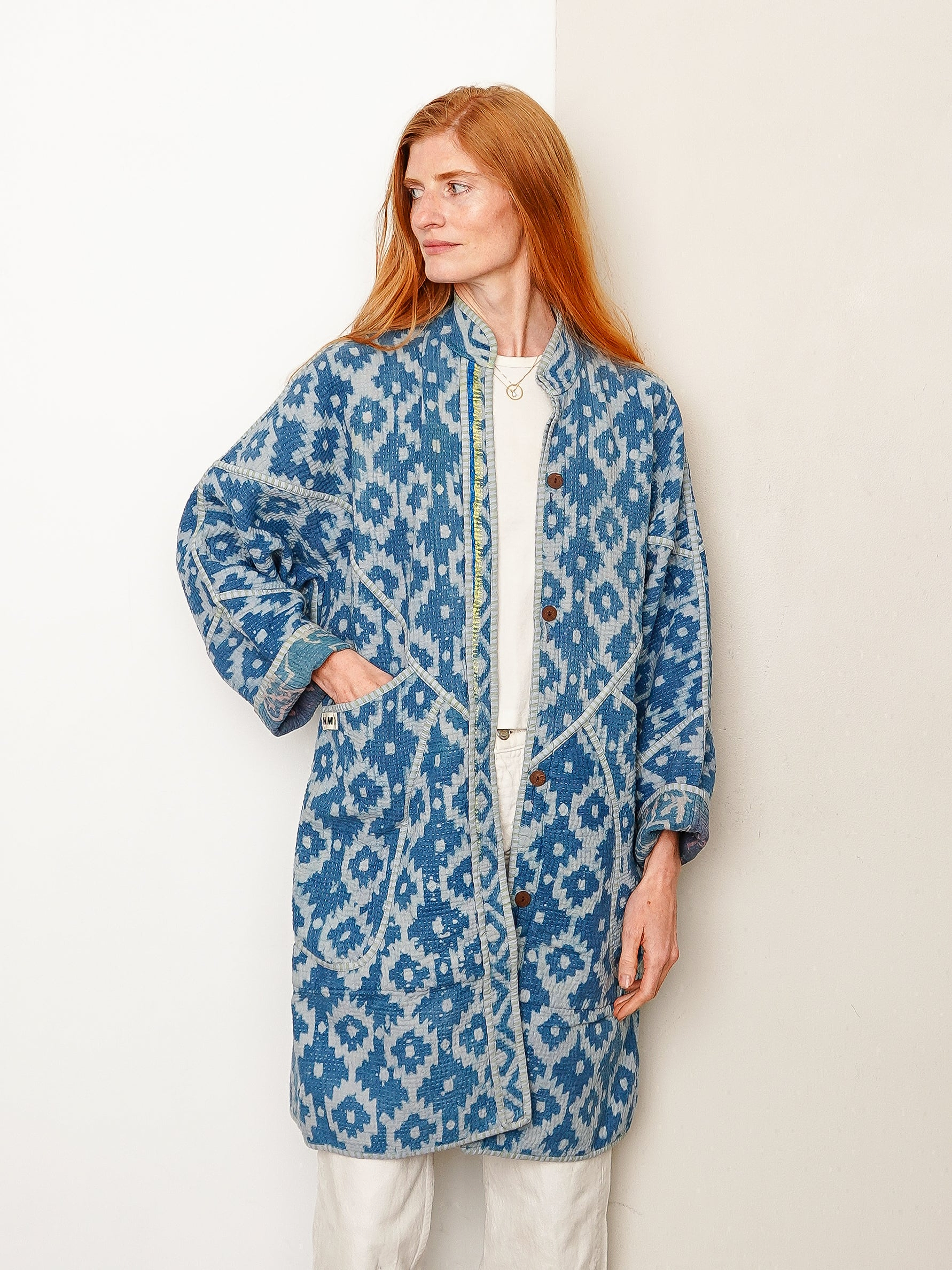 The Sai Quilted Indigo Kantha Coat