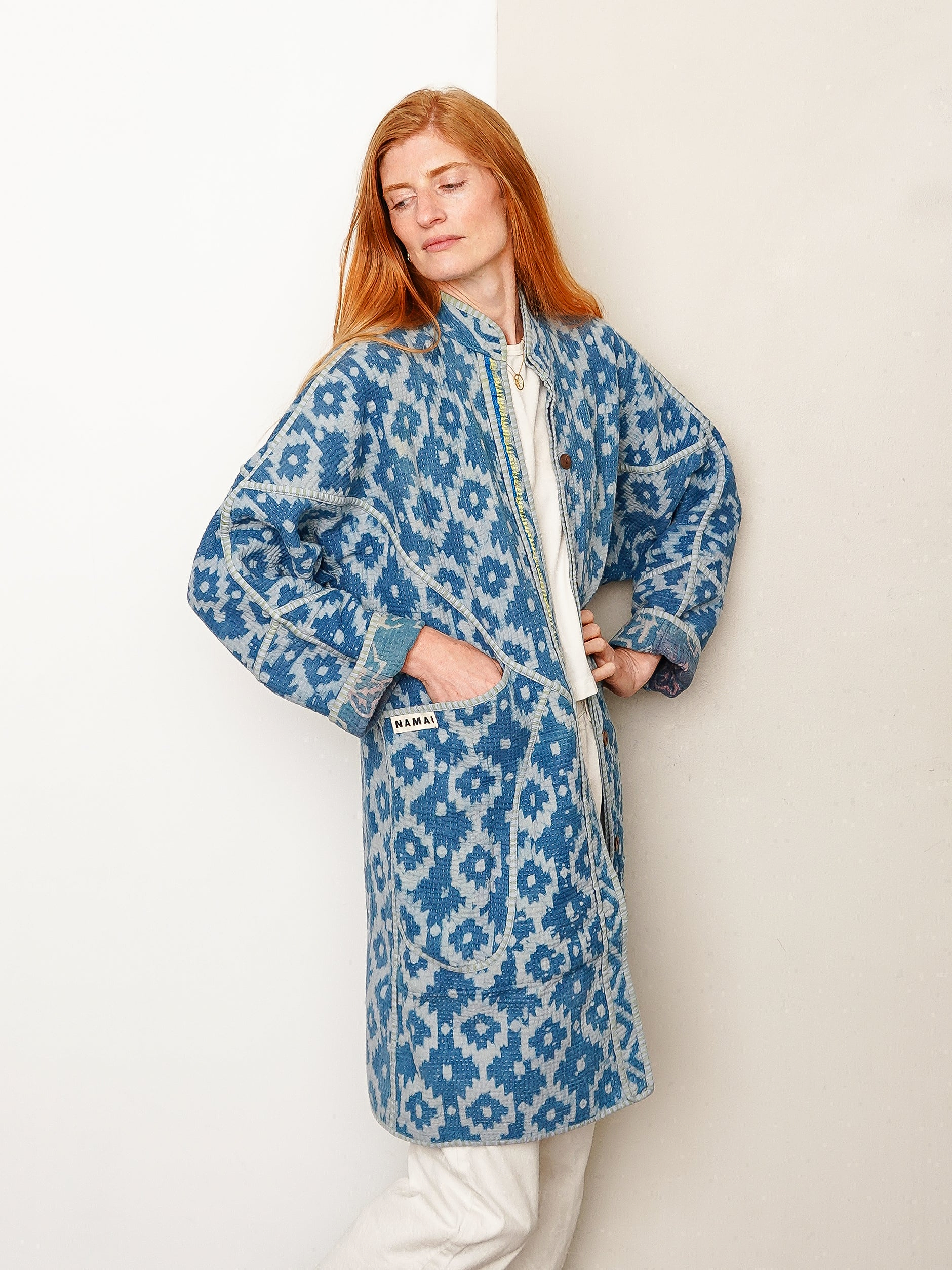 The Sai Quilted Indigo Kantha Coat