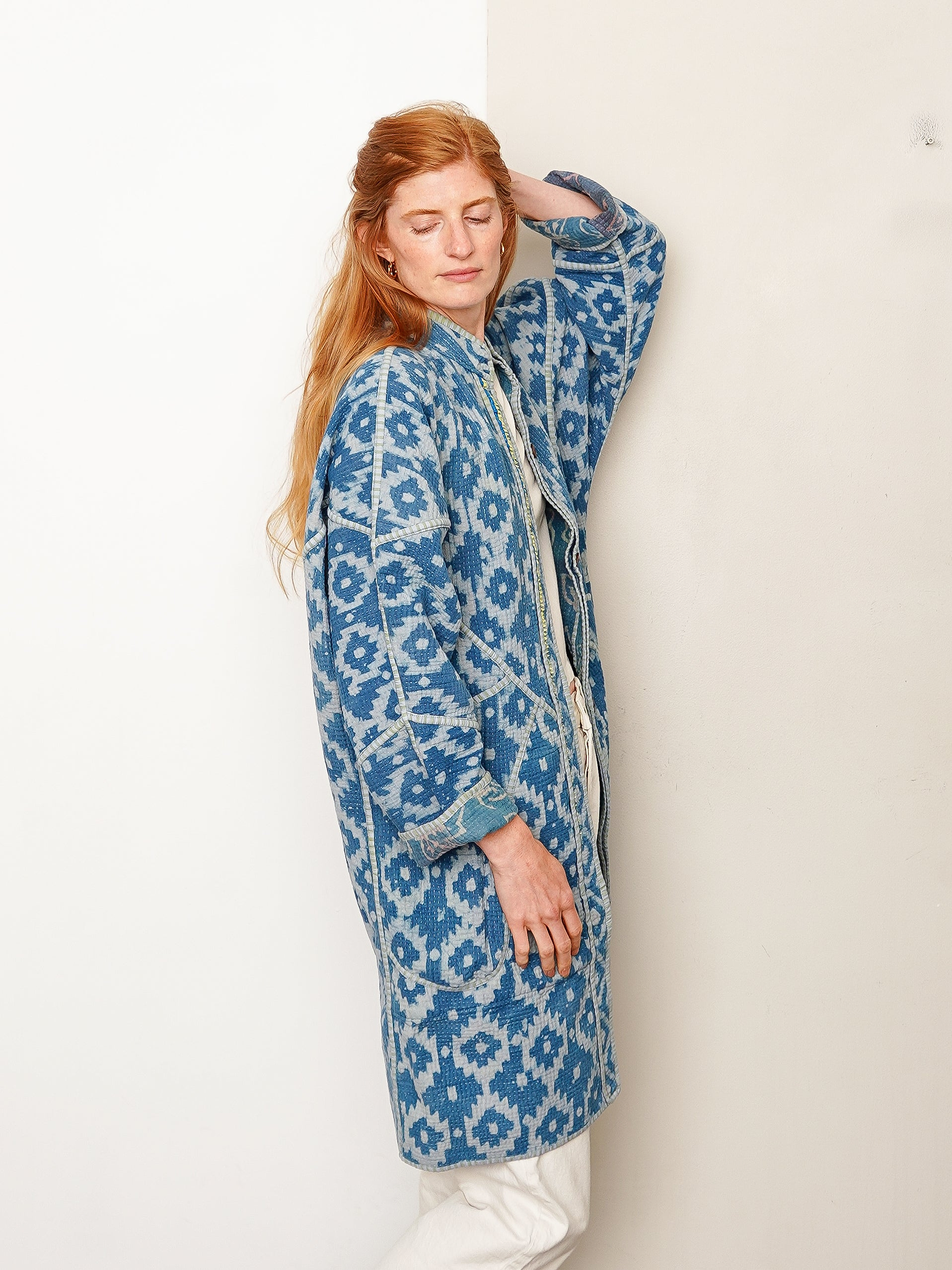 The Sai Quilted Indigo Kantha Coat