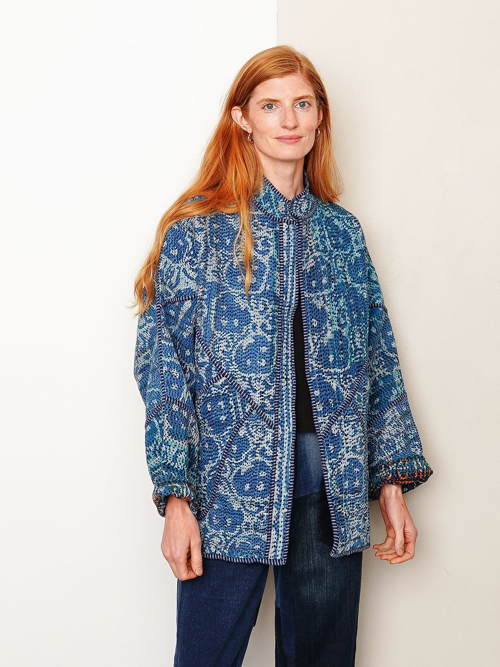 The Ishani Quilted Indigo Kantha Jacket