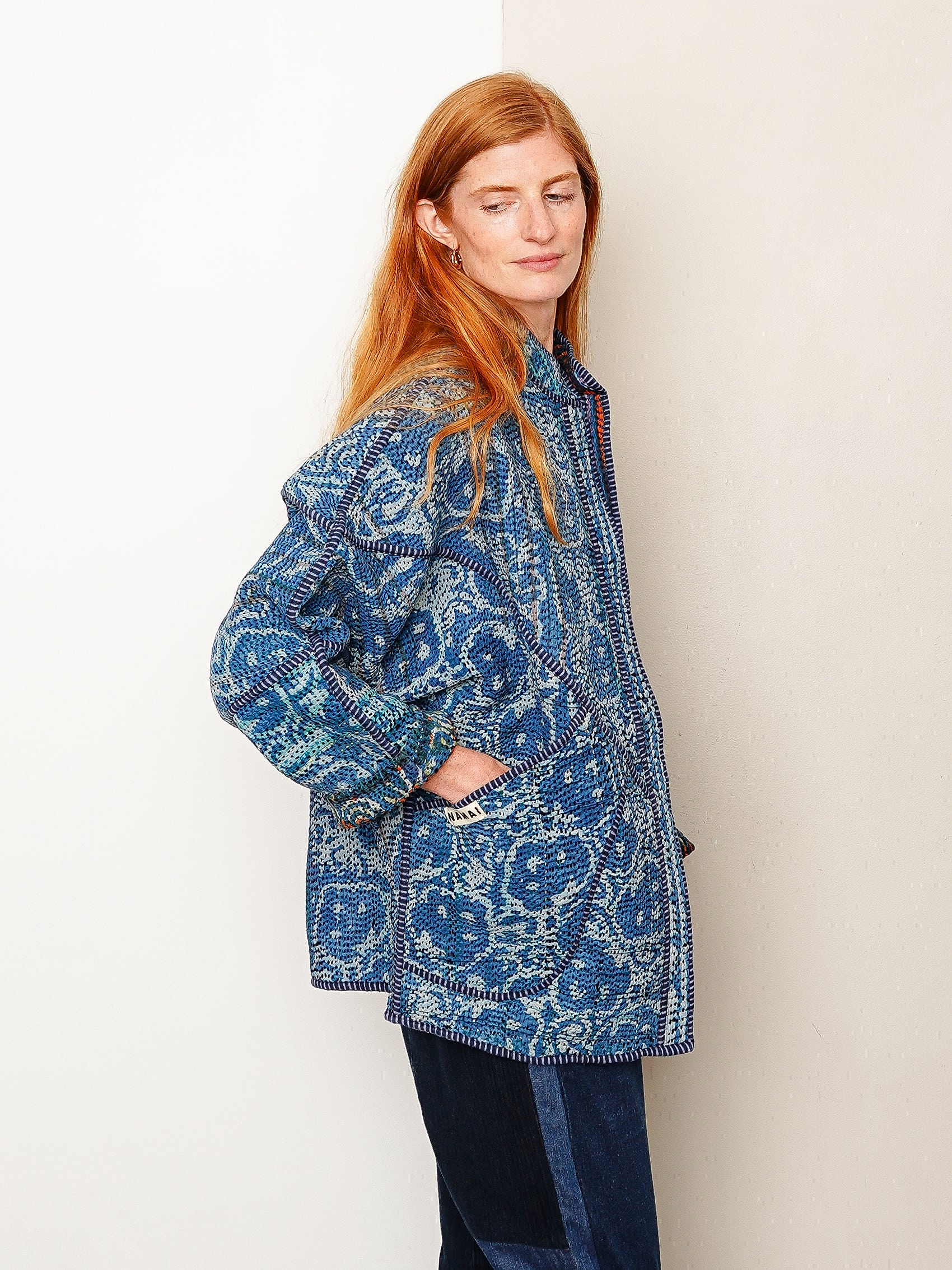 The Ishani Quilted Indigo Kantha Jacket