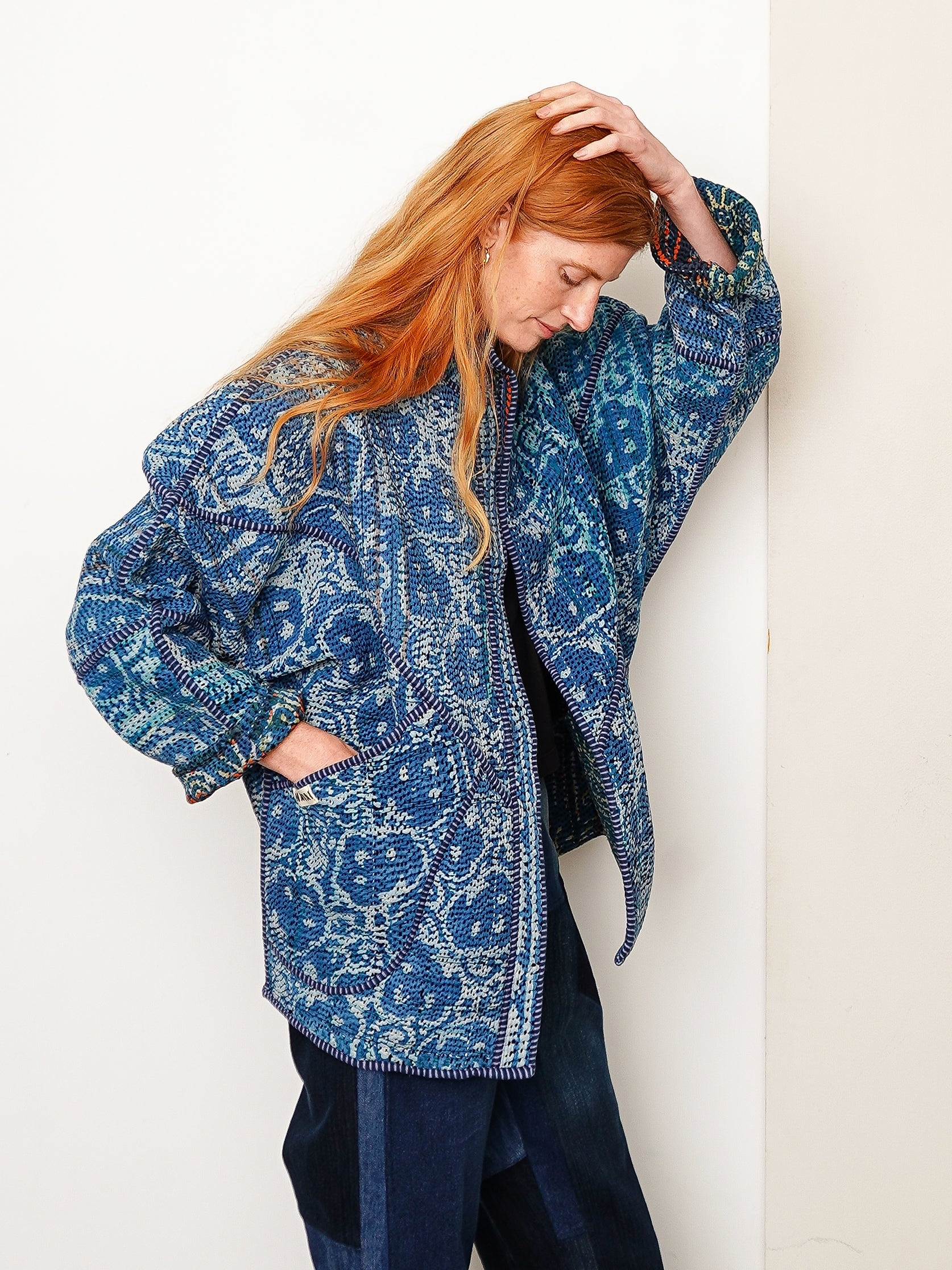 The Ishani Quilted Indigo Kantha Jacket