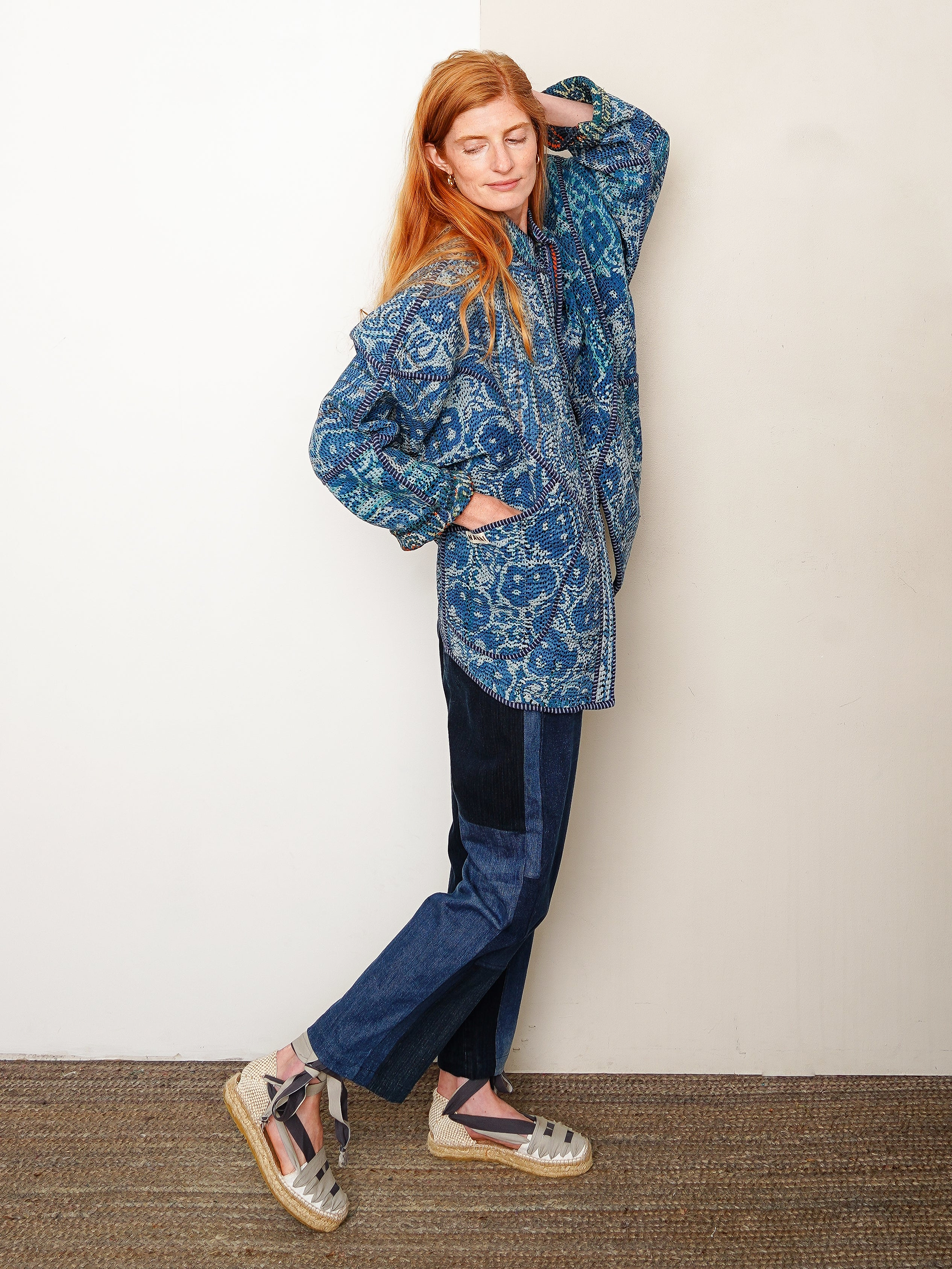 The Ishani Quilted Indigo Kantha Jacket