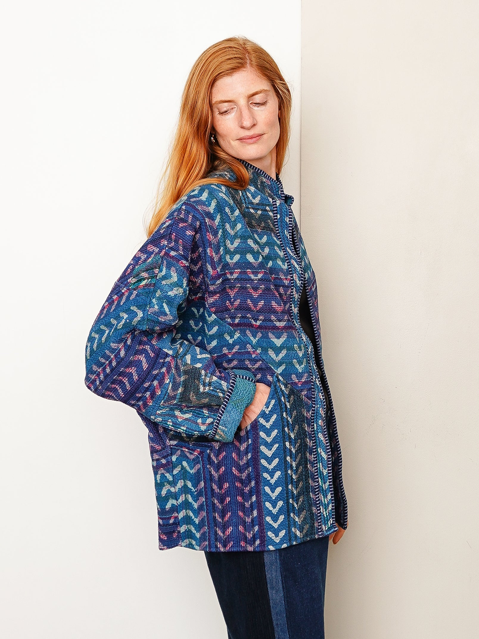 The Ishani Quilted Indigo Kantha Jacket