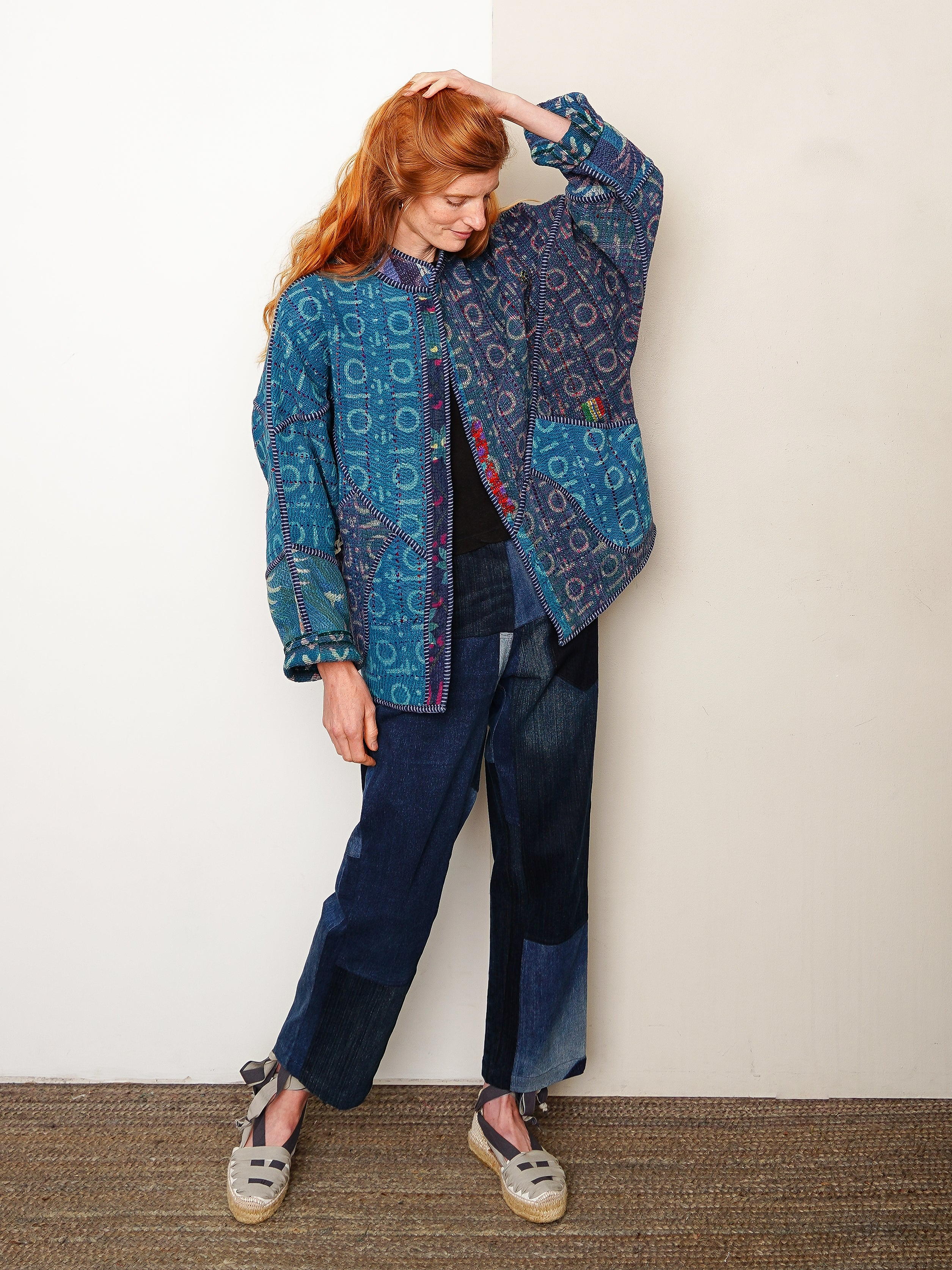 The Ishani Quilted Indigo Kantha Jacket