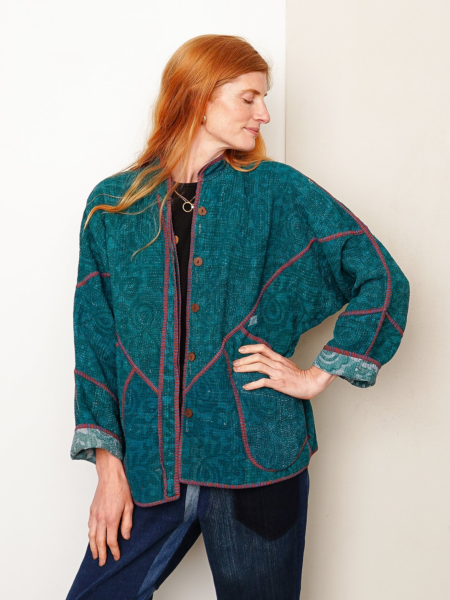 The Ladhiya Quilted Indigo Kantha Jacket