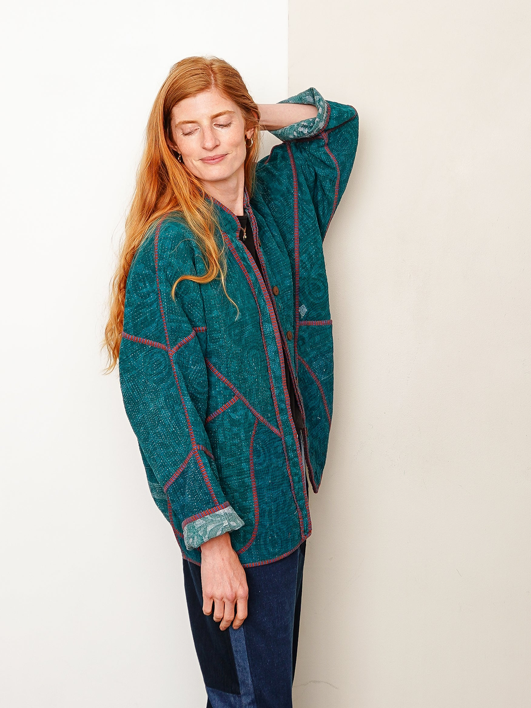 The Ladhiya Quilted Indigo Kantha Jacket