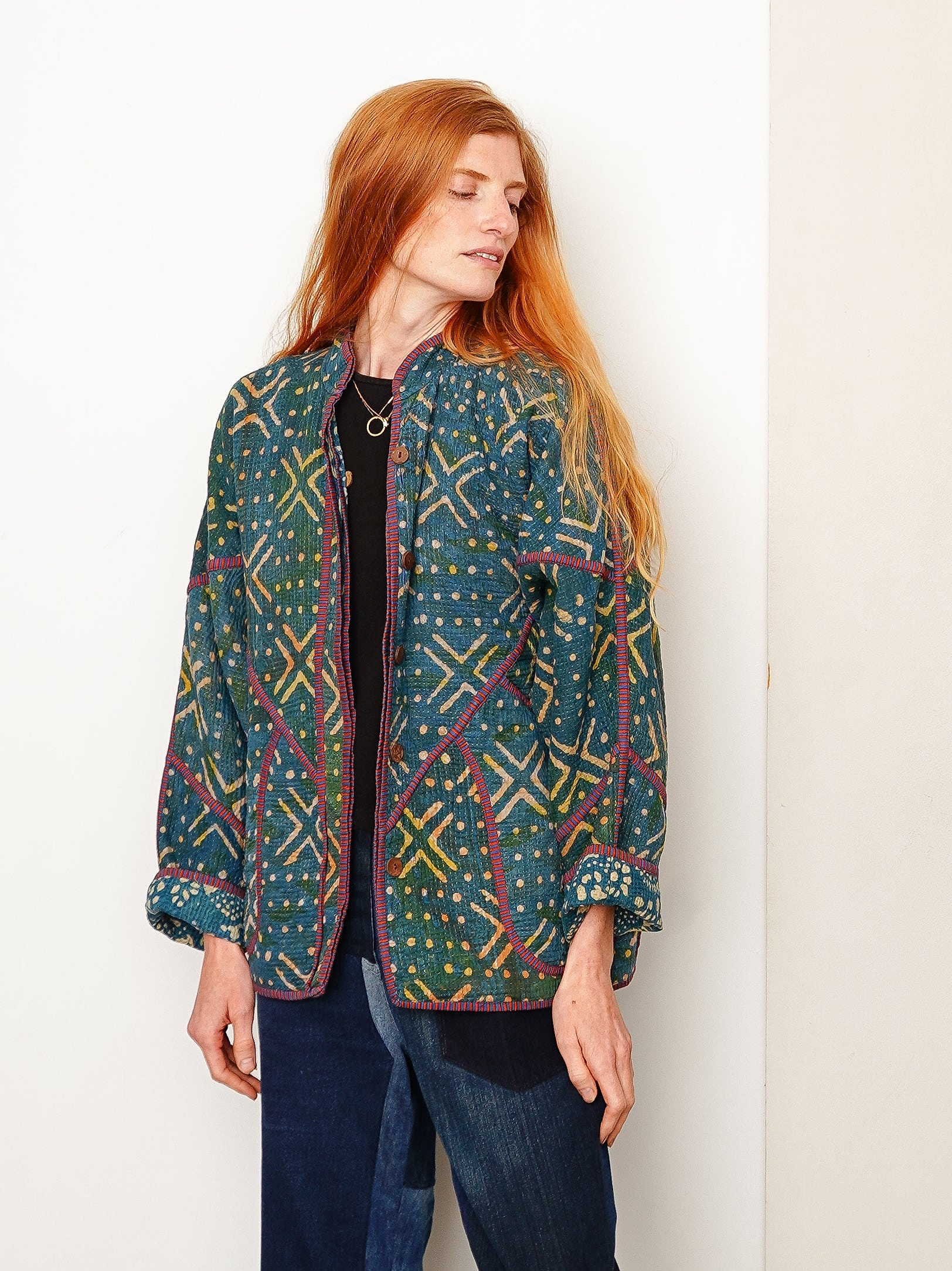 The Ladhiya Quilted Indigo Kantha Jacket
