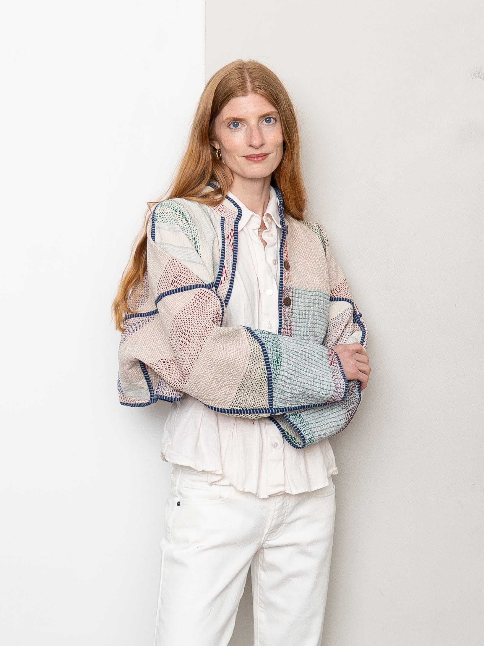 The Kaira Cropped Quilted Patchwork Kantha Jacket