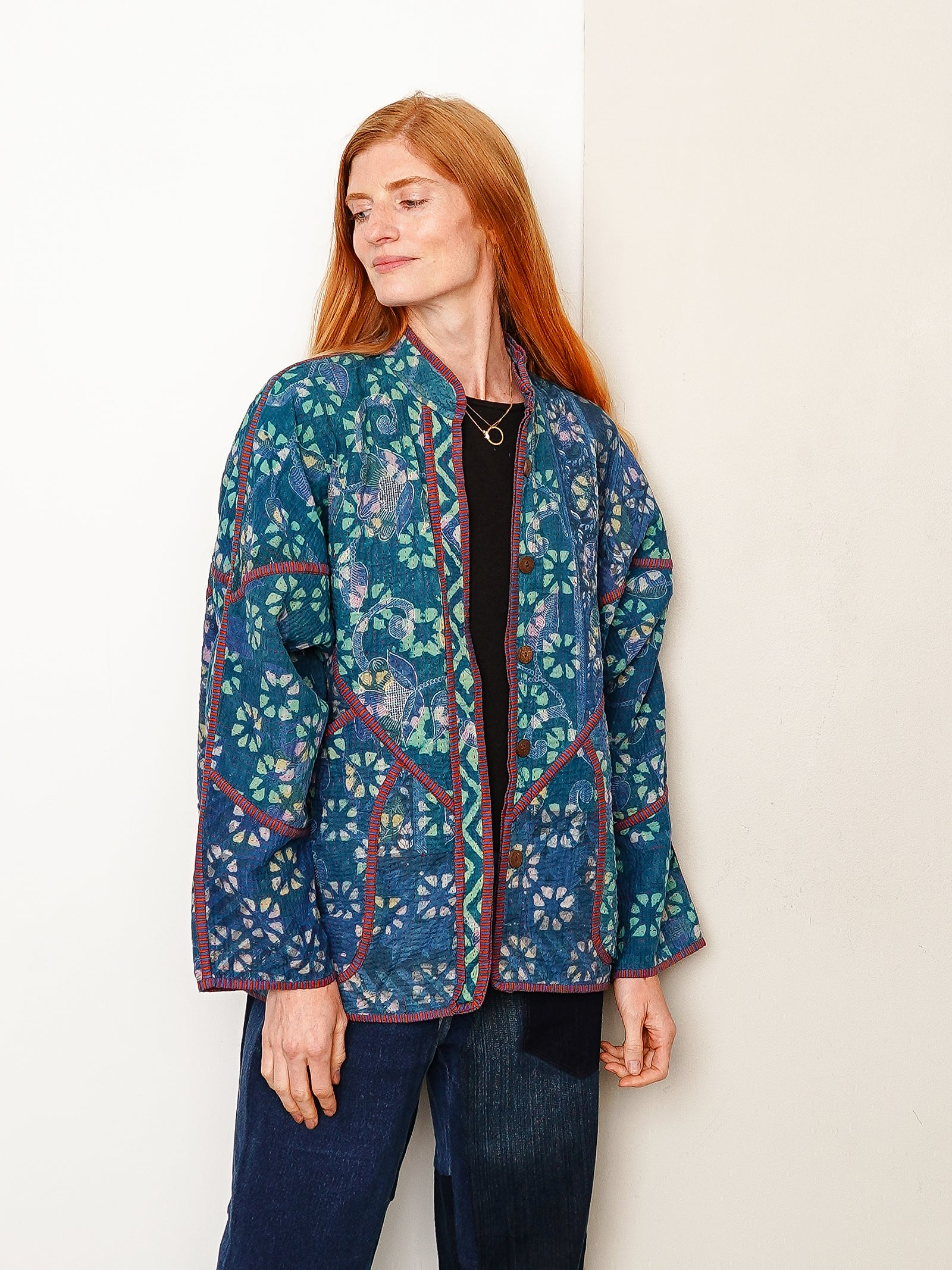 The Ladhiya Quilted Indigo Kantha Jacket