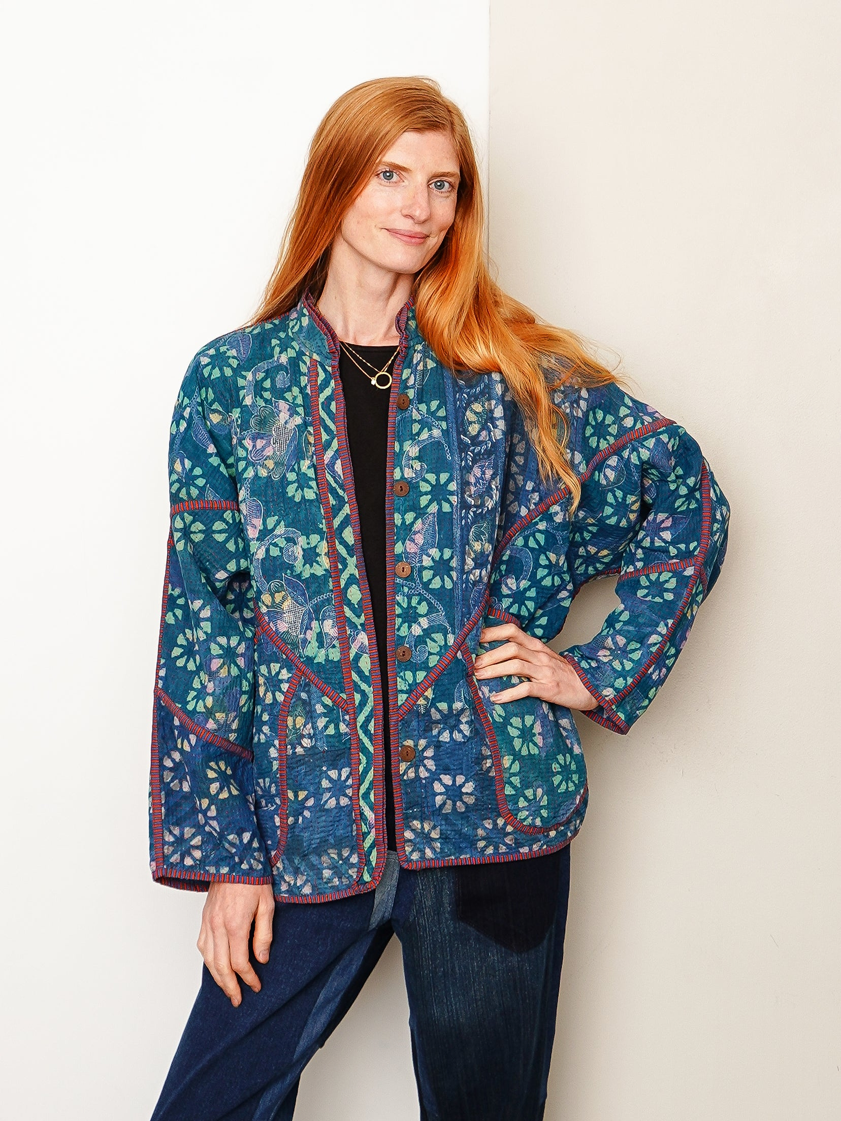 The Ladhiya Quilted Indigo Kantha Jacket