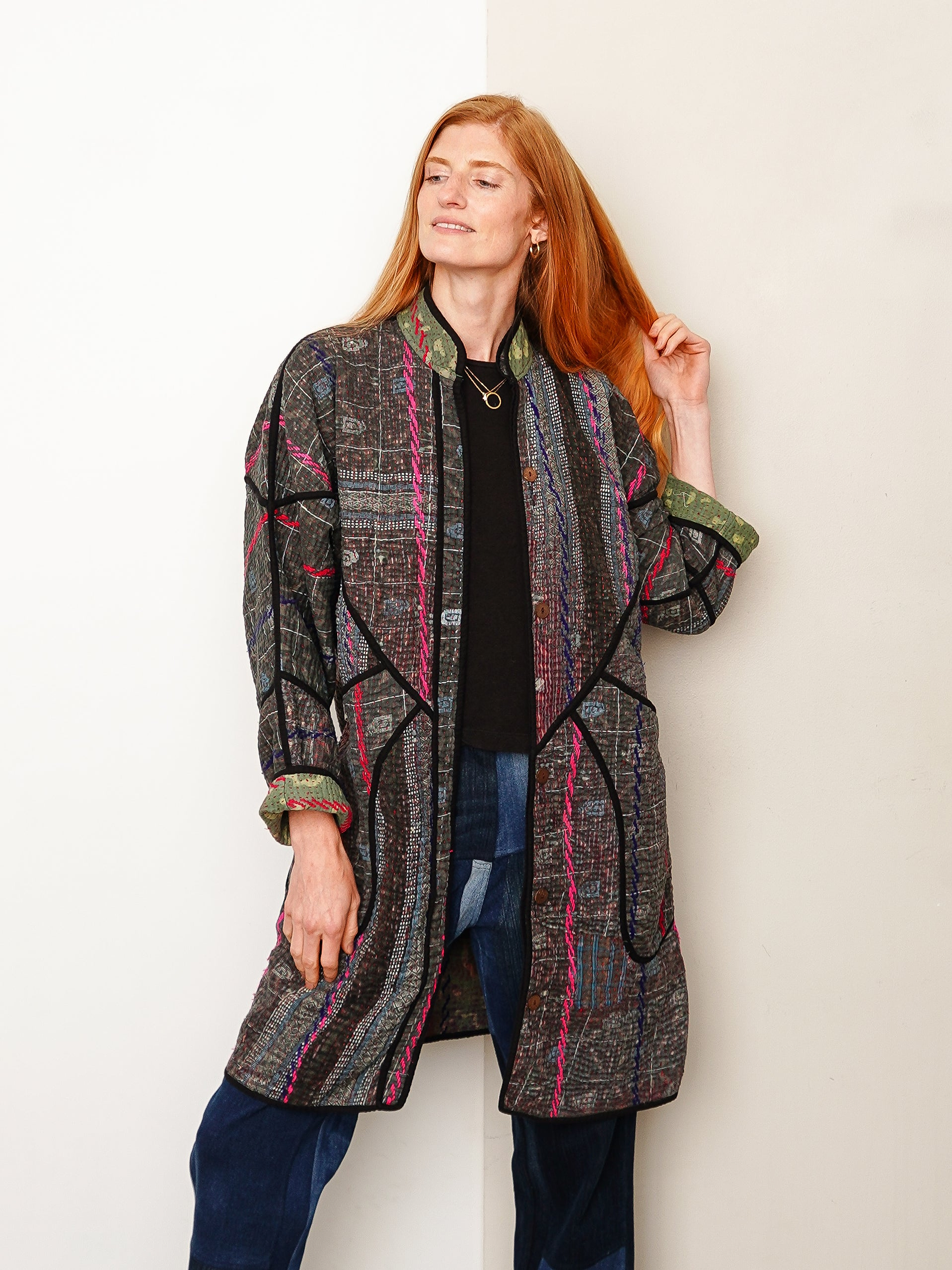 The Sai Quilted Indigo Kantha Coat
