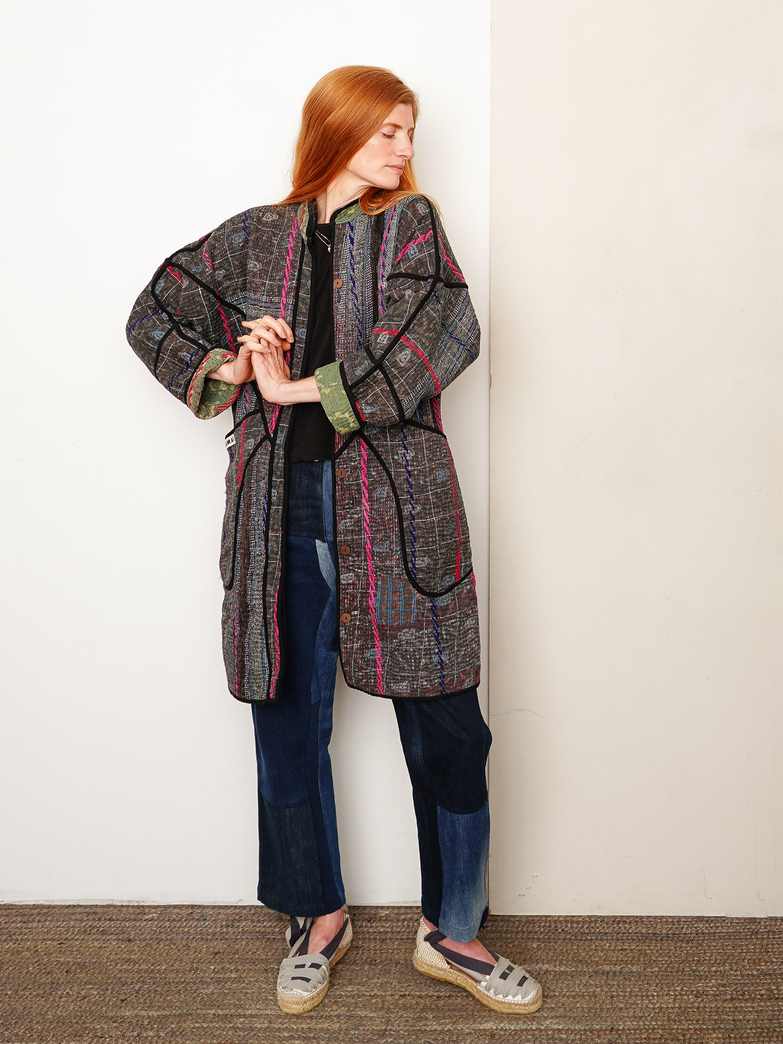 The Sai Quilted Indigo Kantha Coat