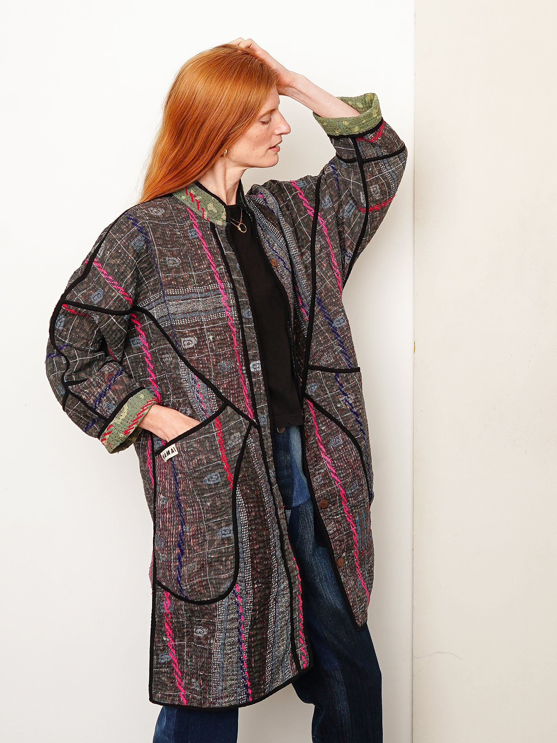 The Sai Quilted Indigo Kantha Coat