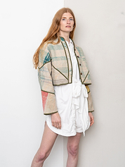 The Kaira Cropped Quilted Patchwork Kantha Jacket
