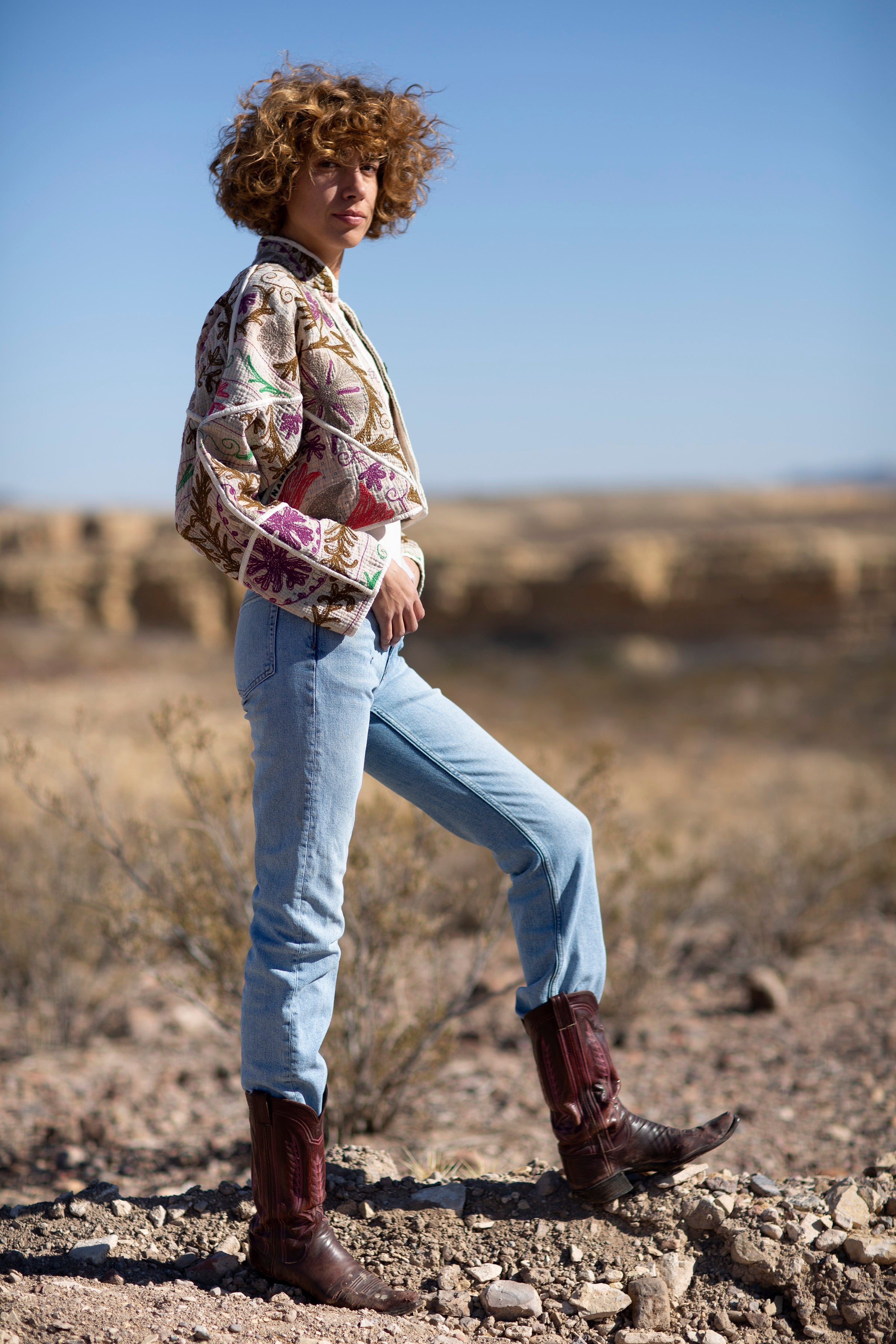 The Kaira Cropped Suzani Quilted Kantha Jacket
