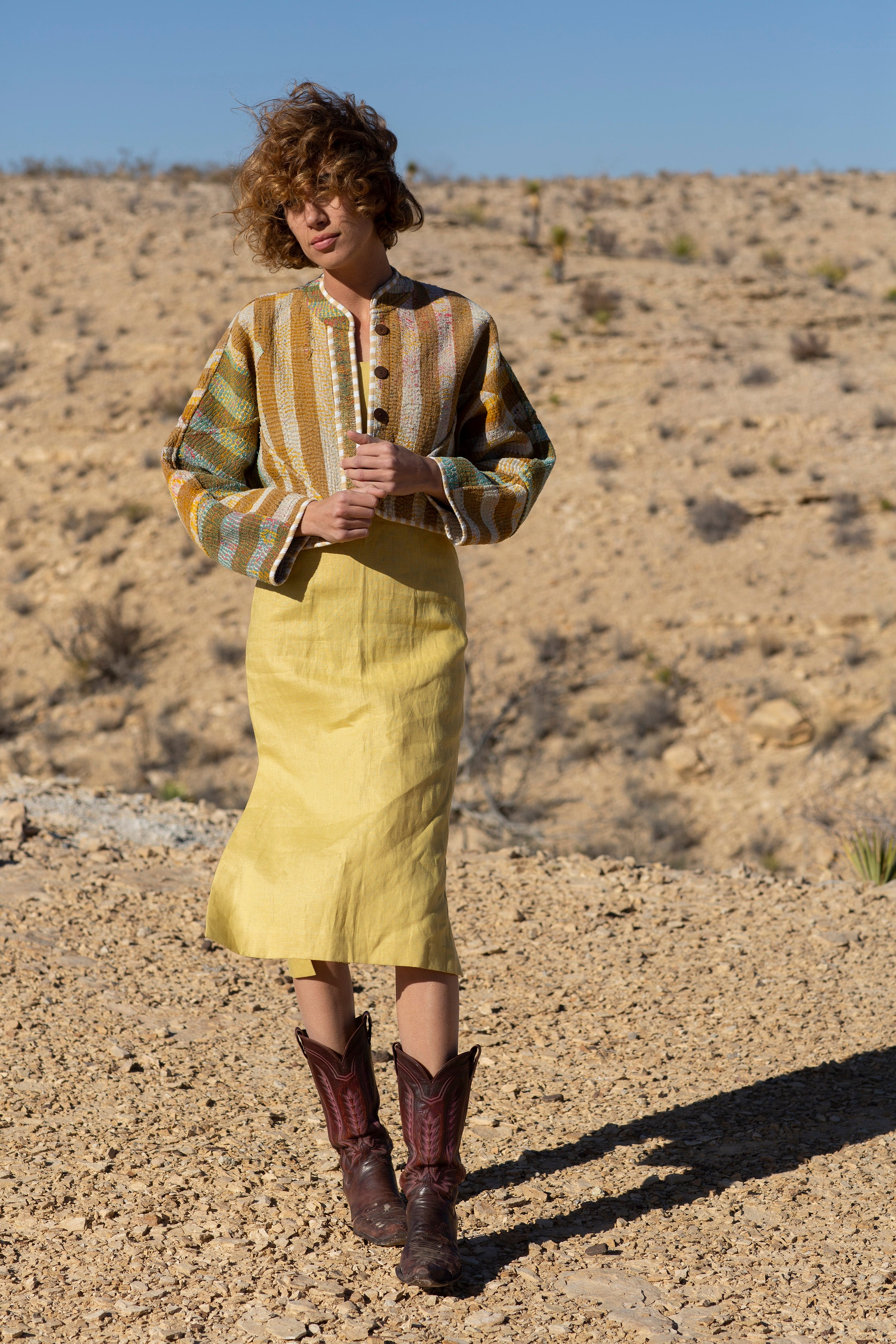 The Kaira Cropped Quilted Patchwork Kantha Jacket