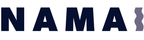 NAMA logo with dark blue text on a white background