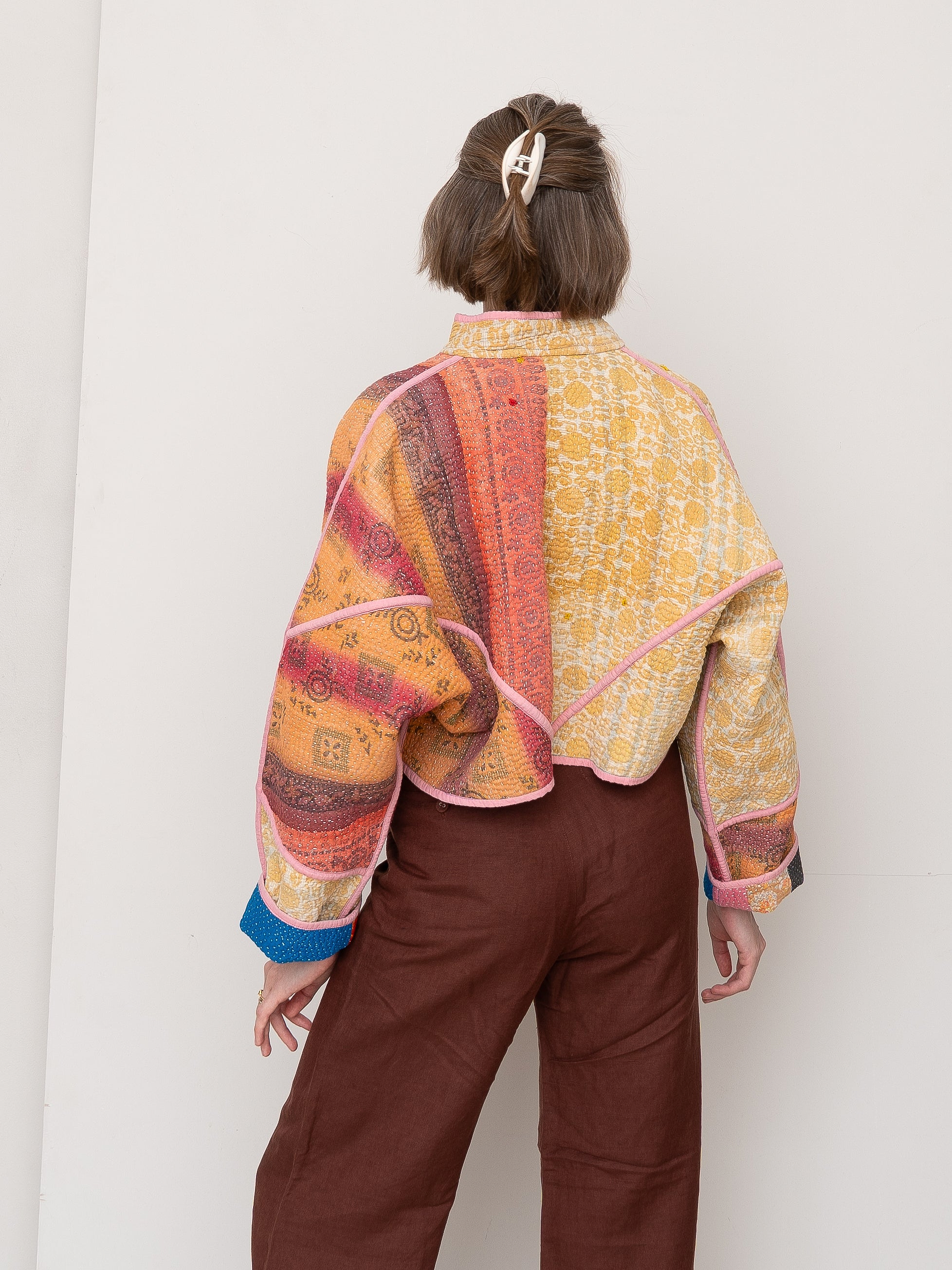 The Kaira Cropped Quilted Patchwork Kantha Jacket