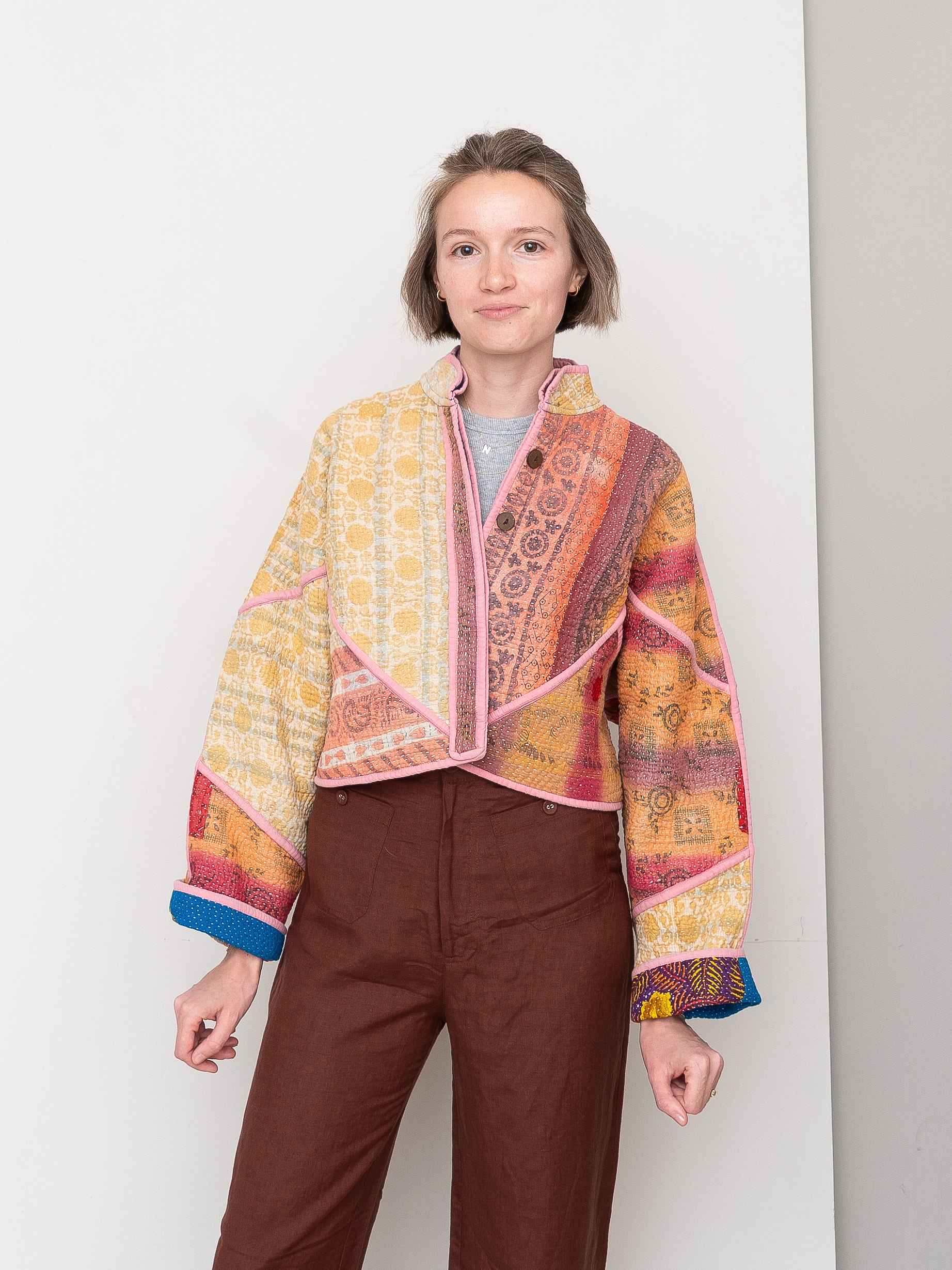 The Kaira Cropped Quilted Patchwork Kantha Jacket