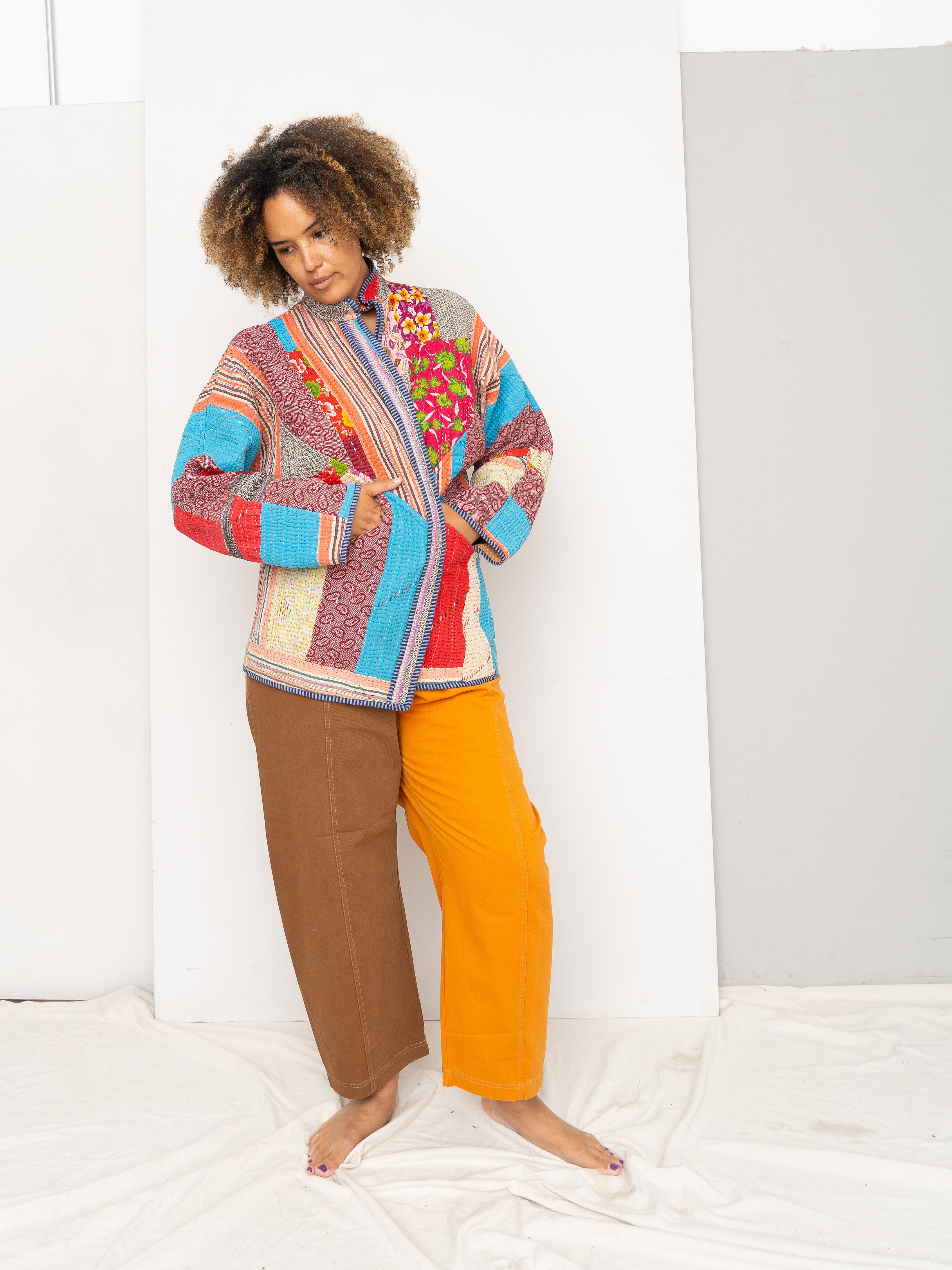 The Narmada Quilted Patchwork Kantha Jacket