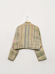 The Kaira Cropped Quilted Patchwork Kantha Jacket