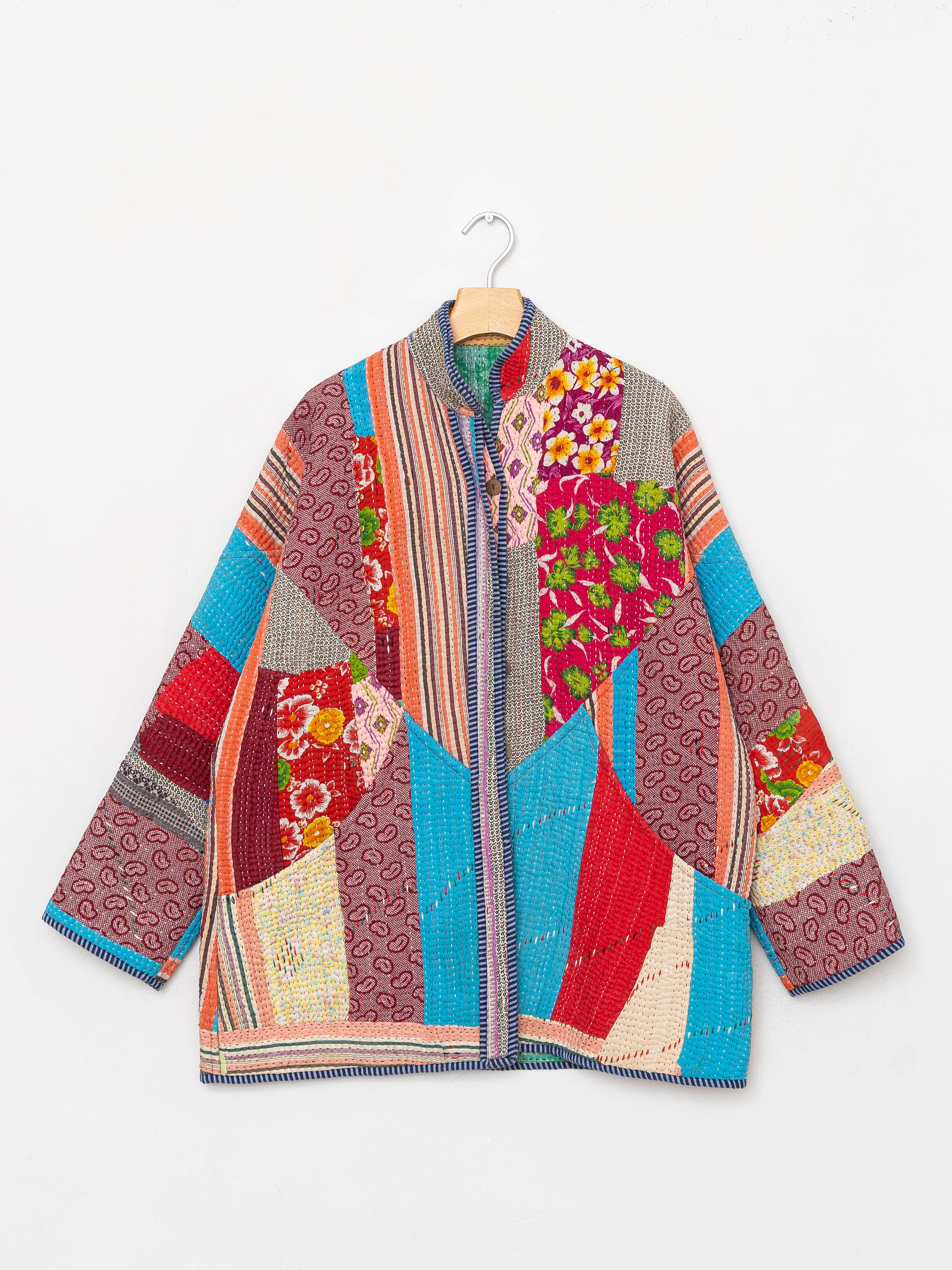 The Narmada Quilted Patchwork Kantha Jacket