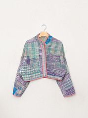 The Kaira Cropped Quilted Patchwork Kantha Jacket