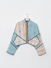 The Kaira Cropped Quilted Patchwork Kantha Jacket