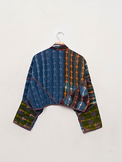 The Kaira Cropped Quilted Indigo Kantha Jacket