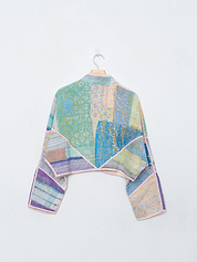 The Kaira Cropped Quilted Patchwork Kantha Jacket