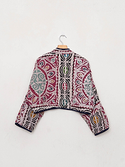 The Kaira Cropped Suzani Cut Out Kantha Jacket