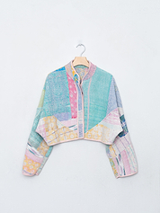 The Kaira Cropped Quilted Patchwork Kantha Jacket