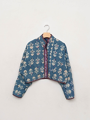 The Kaira Cropped Quilted Indigo Kantha Jacket