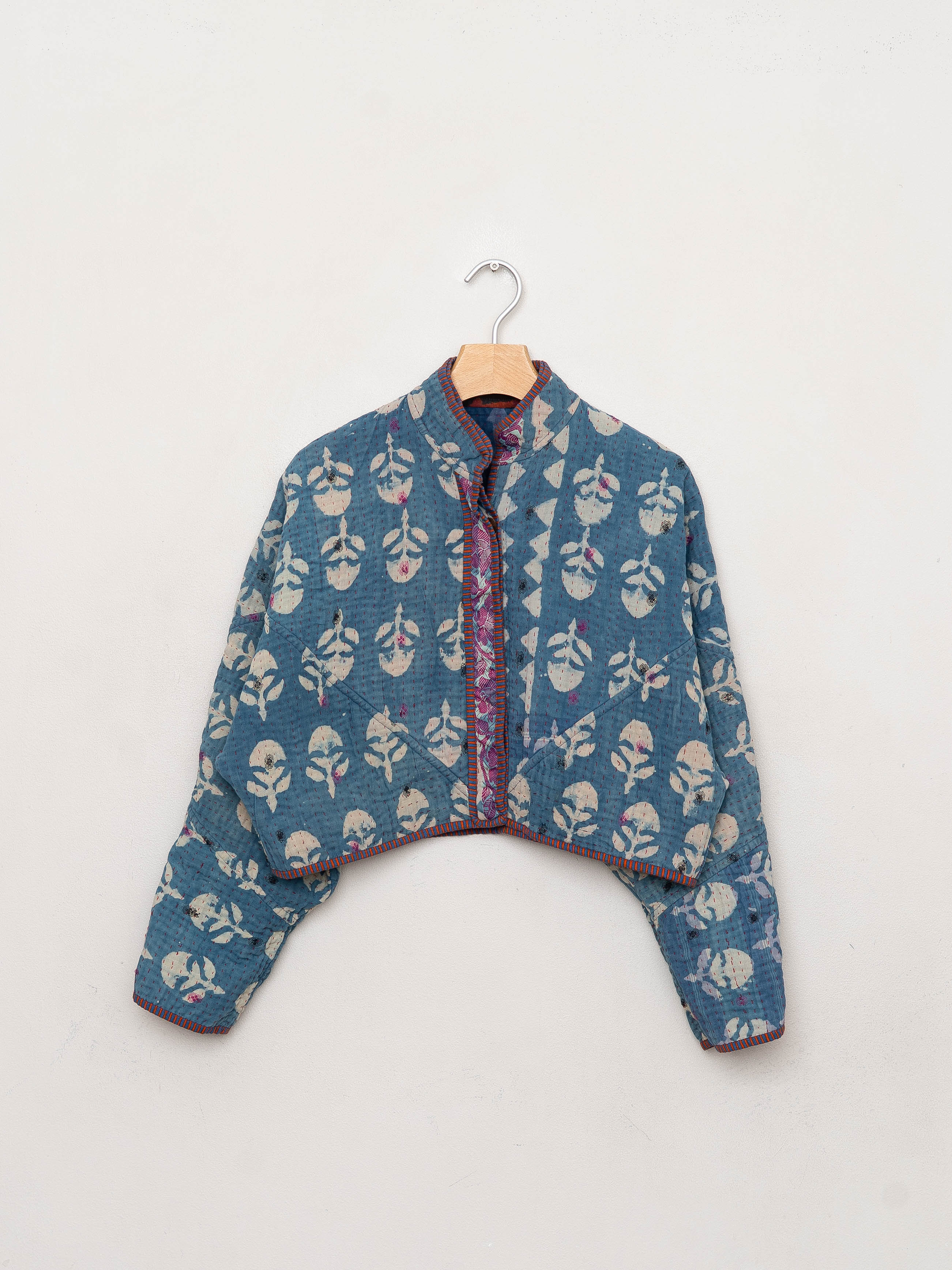 The Kaira Cropped Quilted Indigo Kantha Jacket