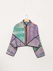 The Kaira Cropped Quilted Patchwork Kantha Jacket