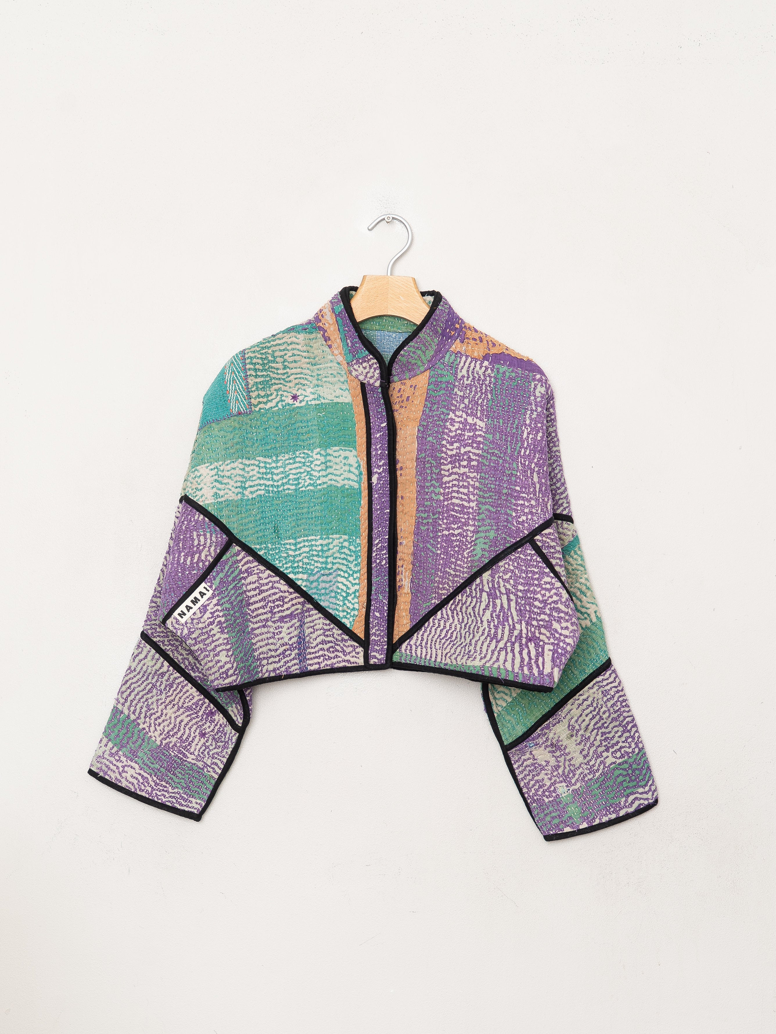 The Kaira Cropped Quilted Patchwork Kantha Jacket