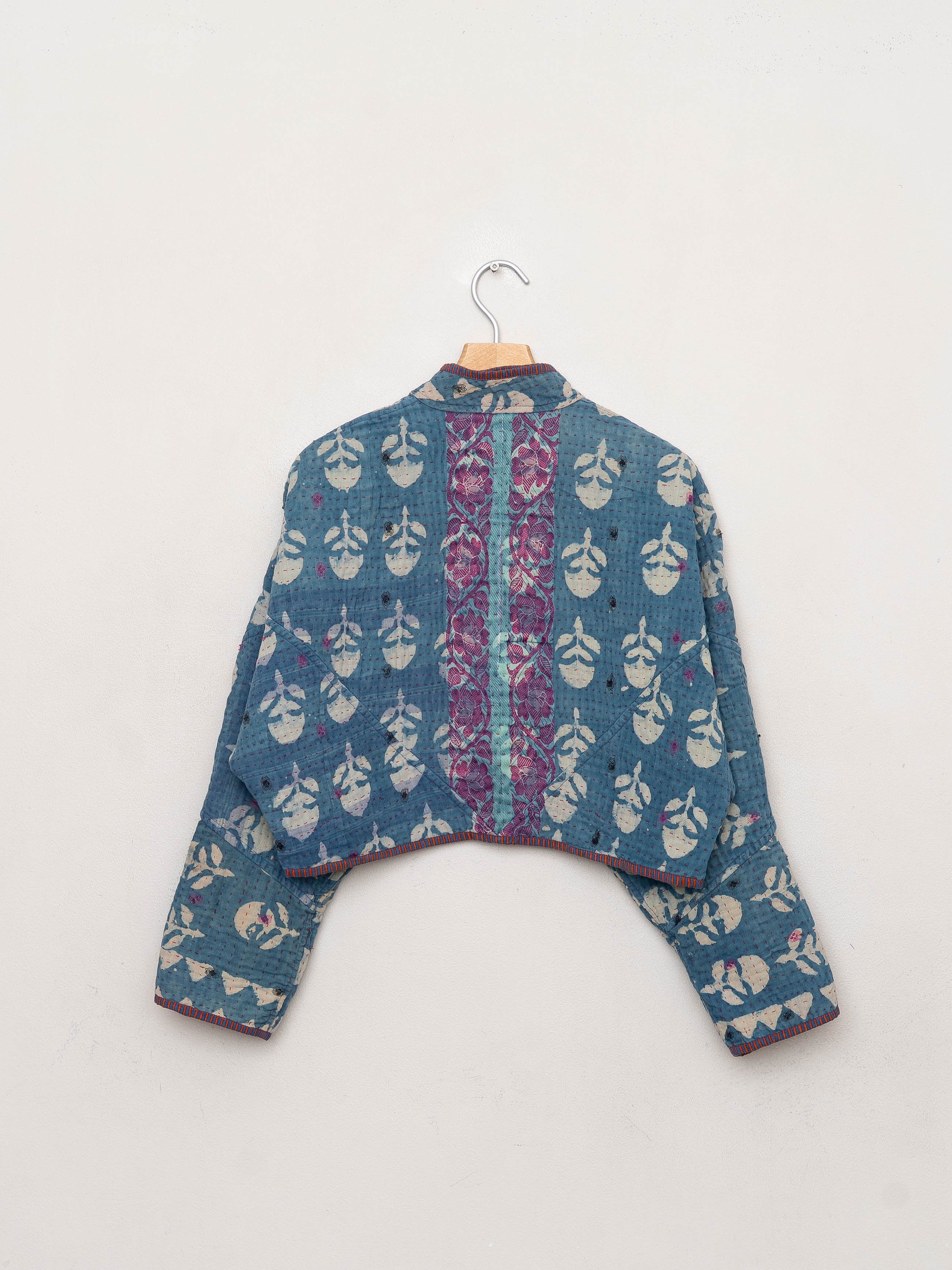 The Kaira Cropped Quilted Indigo Kantha Jacket
