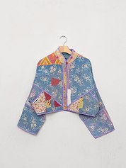 The Kaira Cropped Quilted Patchwork Kantha Jacket