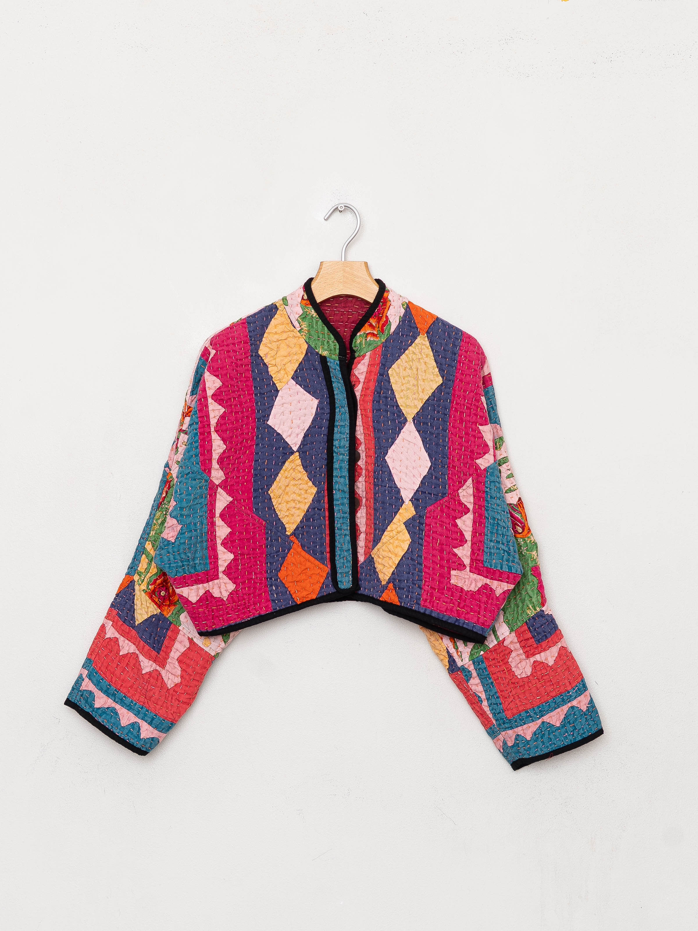 The Kaira Cropped Suzani Cut Out Kantha Jacket