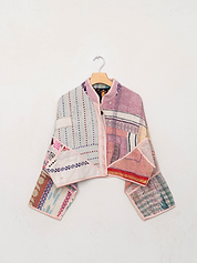 The Kaira Cropped Suzani Quilted Kantha Jacket
