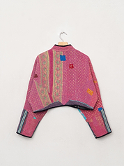 The Kaira Cropped Quilted Patchwork Kantha Jacket
