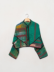 The Kaira Cropped Quilted Patchwork Kantha Jacket