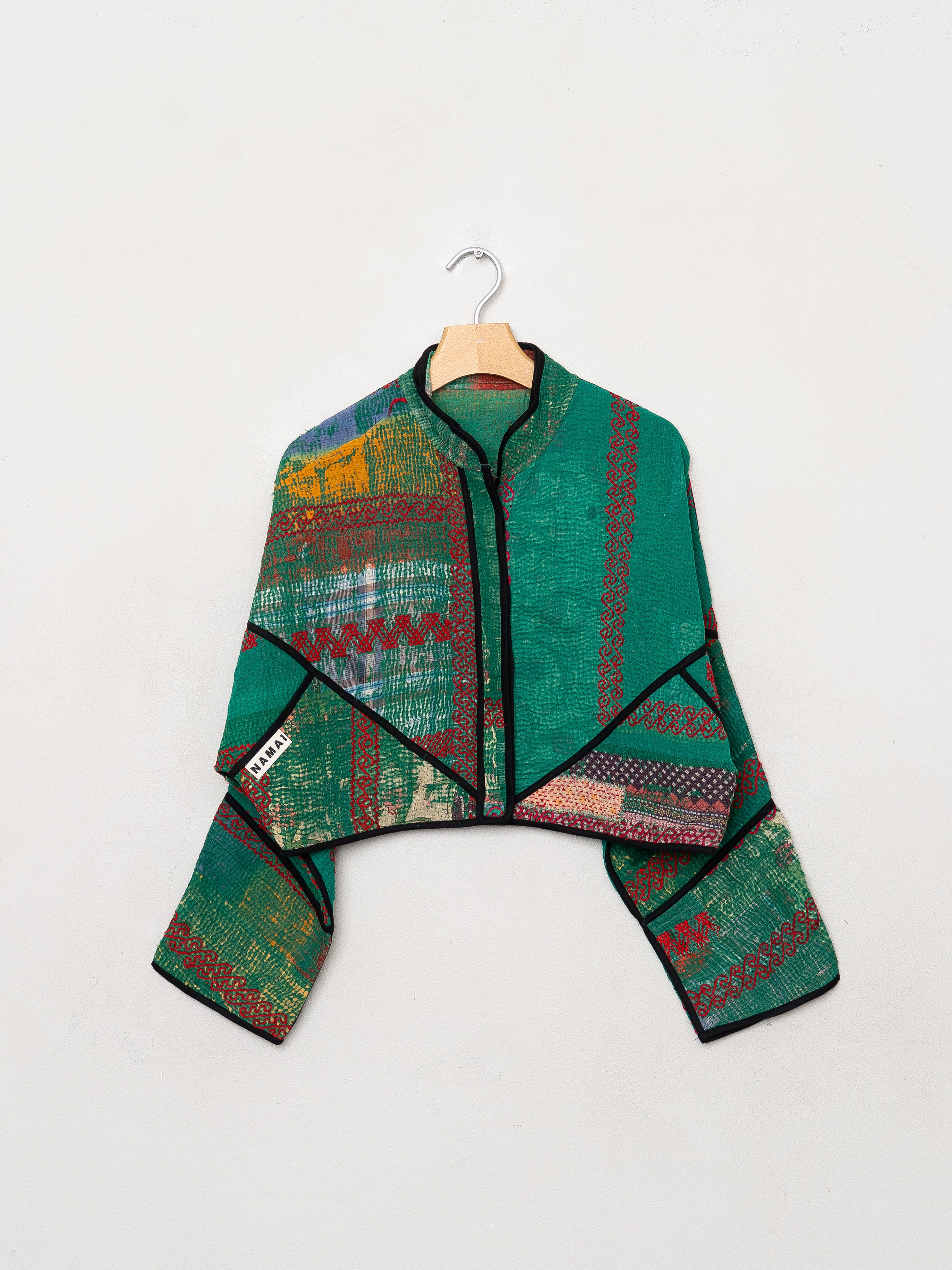 The Kaira Cropped Quilted Patchwork Kantha Jacket