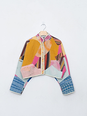 The Kaira Cropped Quilted Patchwork Kantha Jacket