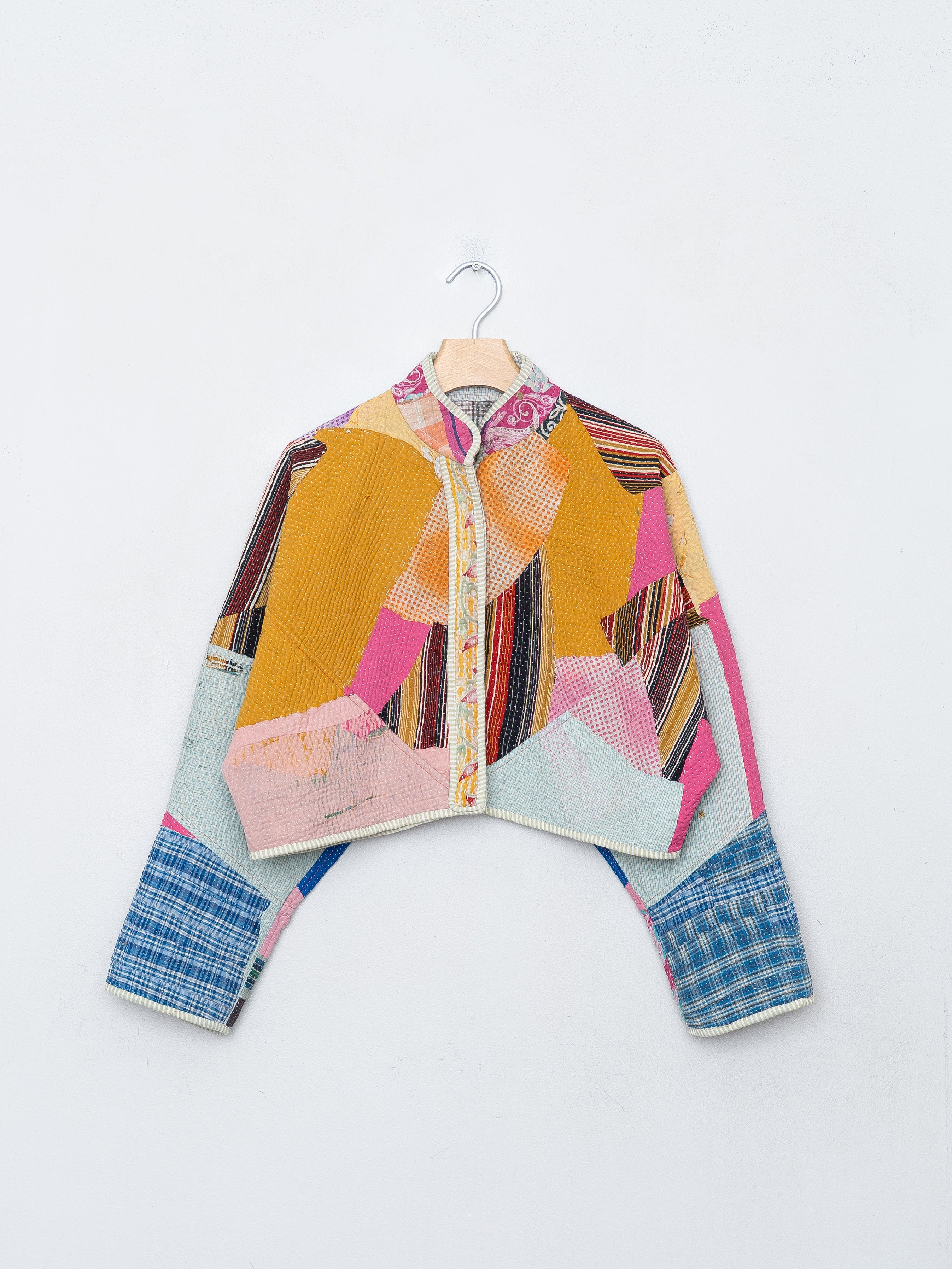 The Kaira Cropped Quilted Patchwork Kantha Jacket