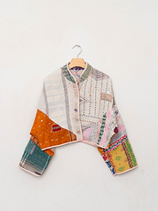 The Kaira Cropped Suzani Quilted Kantha Jacket