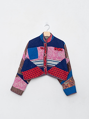 The Kaira Cropped Quilted Patchwork Kantha Jacket