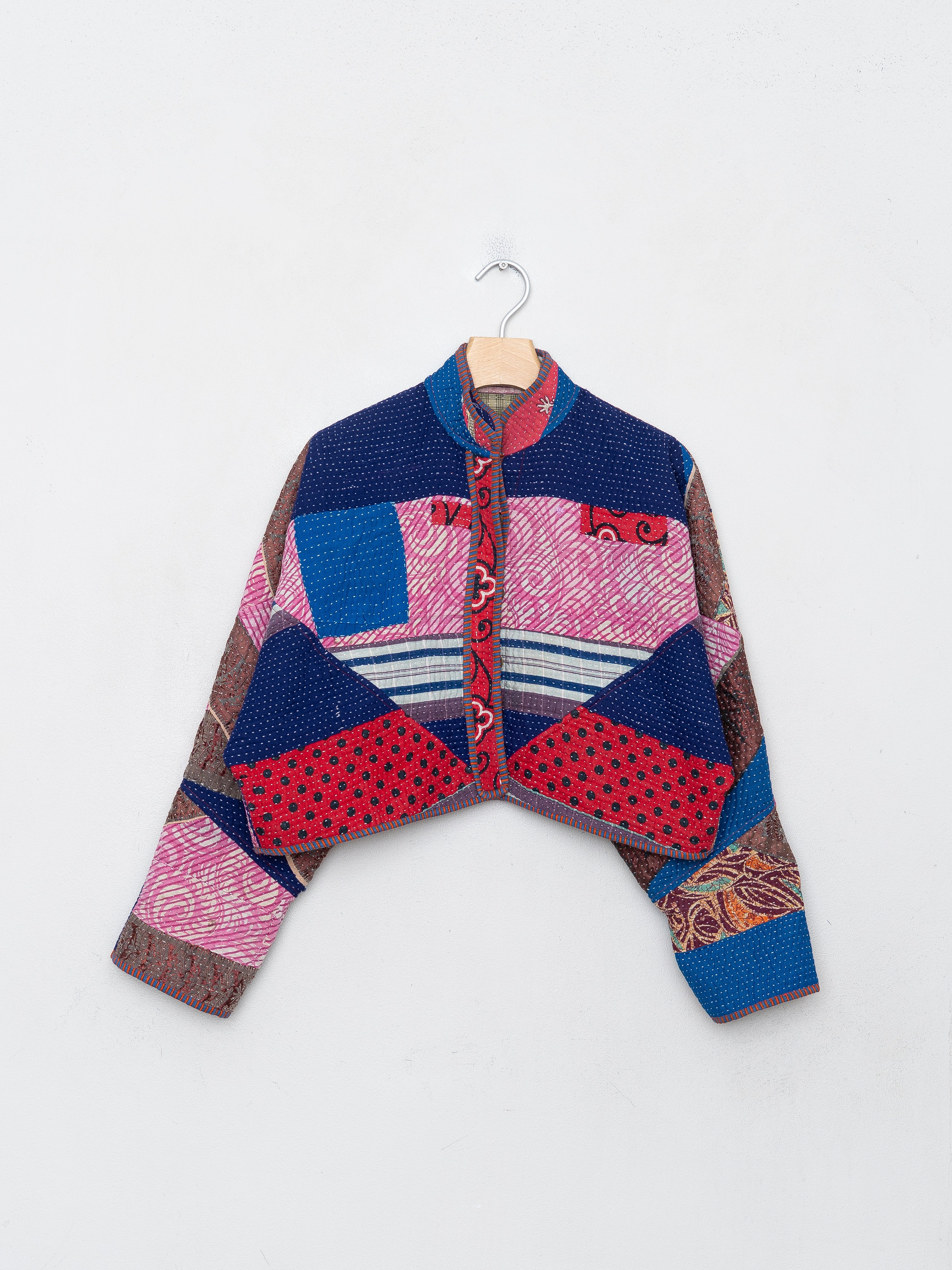 The Kaira Cropped Quilted Patchwork Kantha Jacket